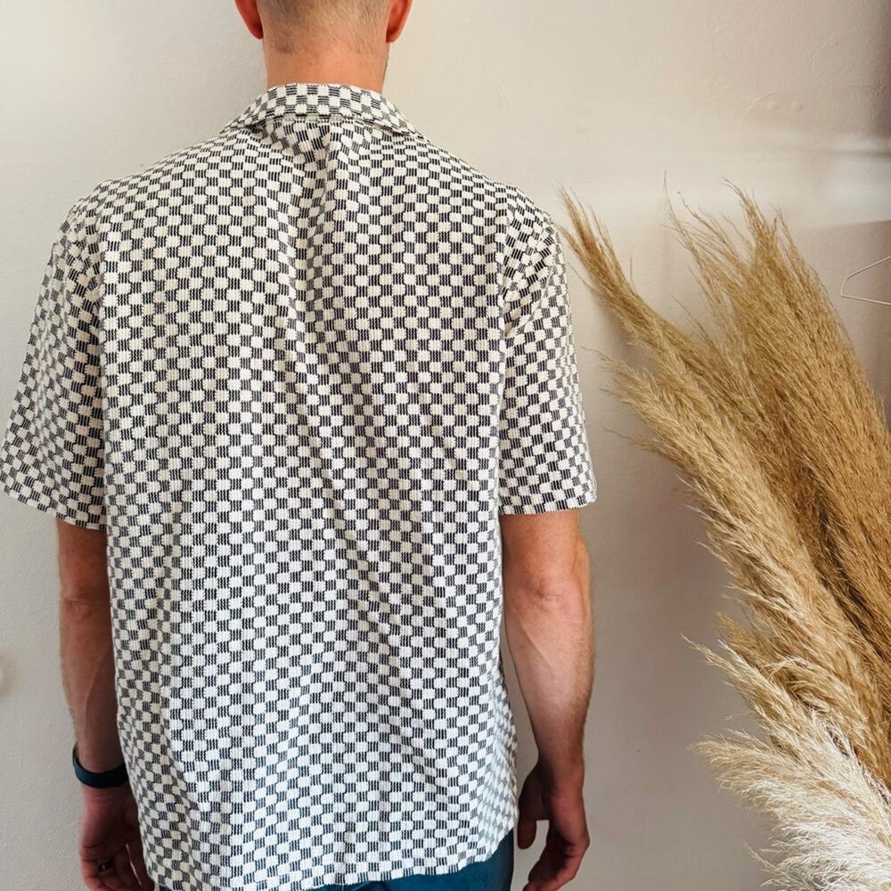 MENS ASOS DESIGN Black White Checker Print Button Down Short Sleeve Shirt Top S - Picture 10 of 13